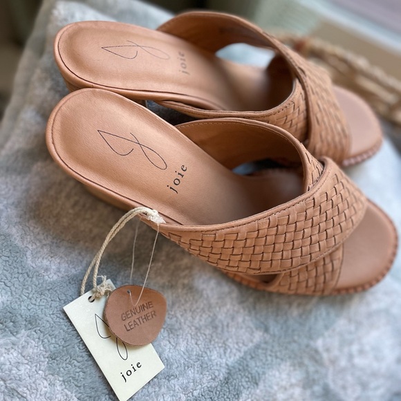 Joie Leather Woven Sandals Cross Band Mule/Slide Mid Block Heel - Size 8 - NWT - Picture 8 of 11
